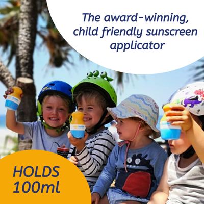 Solar Buddies Sunscreen Applicator - Blue & Pink Duo - BPA-Free Refillable Roll on Sponge Sunscreen, Suncream & Lotion Applicator For Kids, Adults & Families - Holds 3.4fl oz, Perfect Size for Travel