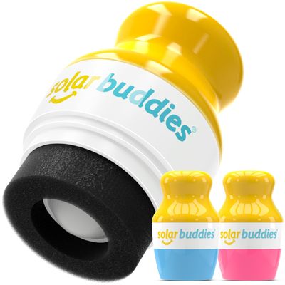 Solar Buddies Sunscreen Applicator - Blue &amp; Pink Duo - BPA-Free Refillable Roll on Sponge Sunscreen, Suncream &amp; Lotion Applicator For Kids, Adults &amp; Families - Holds 3.4fl oz, Perfect Size for Travel