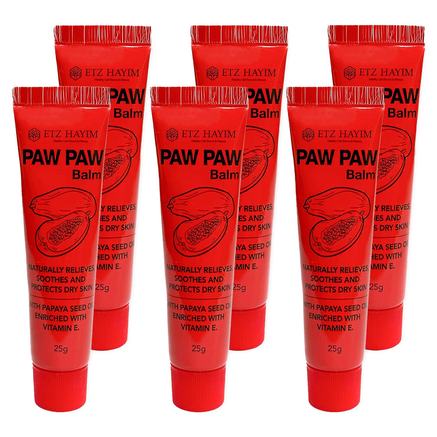 ETZ HAYIM Paw Paw Ointment 25g - Pack of 6 Multi-Purpose Balm, for Lips, Skin, Hair, Cuticles, Nails and Beauty Finish. Made in Australia. Papaw enriched with vitamin E.