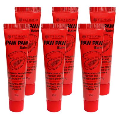 ETZ HAYIM Paw Paw Ointment 25g - Pack of 6 Multi-Purpose Balm, for Lips, Skin, Hair, Cuticles, Nails and Beauty Finish. Made in Australia. Papaw enriched with vitamin E.