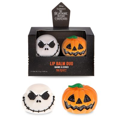 MAD BEAUTY Tim Burton&#39;s Nightmare Before Christmas Lip Balm Duo, Vanilla &amp; Coconut Lip Balms, Jack Skellington, Hydrate, Soften, Moisturize, Scented