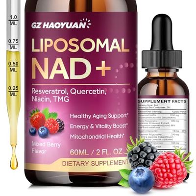 Liposomal NAD Supplement - 1200mg NAD Liquid Drops for Women &amp; Men with Nicotinamide, Resveratrol, Quercetin, TMG, Black Pepper Extract - Brain &amp; Cellular Mitochondrial Health, Anti-Aging, Longevity