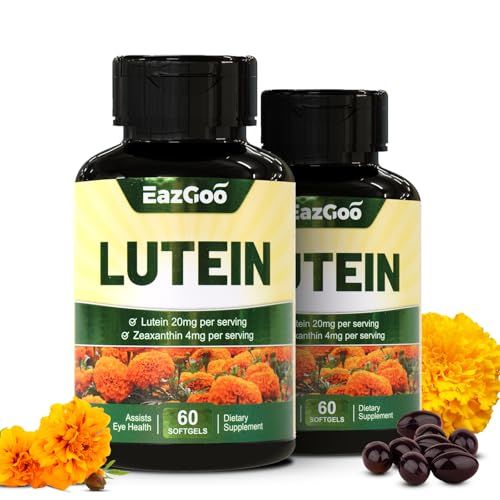 EAZGOO Lutein for Eyes, Lutein 20mg, Lutein and Zeaxanthin Supplements, Eye Supplements, Eyestrain Relief &amp; Support Vision Health, Vegan, 60 Softgels (Pack of 2)