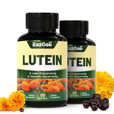 EAZGOO Lutein for Eyes, Lutein 20mg, Lutein and Zeaxanthin Supplements, Eye Supplements, Eyestrain Relief &amp; Support Vision Health, Vegan, 60 Softgels (Pack of 2)