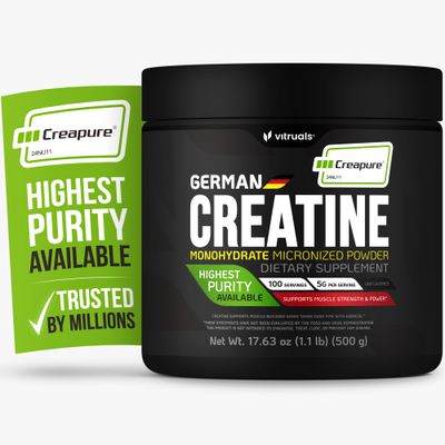 VITRUALS Creapure Creatine Monohydrate Powder - 17.63oz (1.1lb) (500g) German Creatine - Ultra-Pure for Strength &amp; Recovery - 100 Made in Germany - with Scoop - Vegan, Keto-Friendly, Gluten-Free