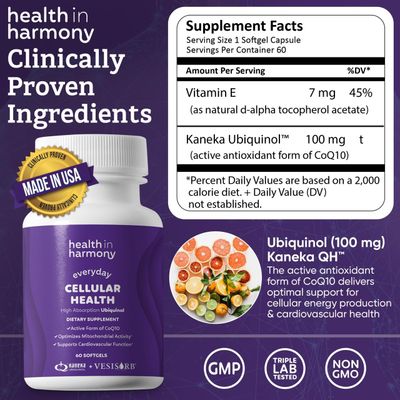 Everyday Cellular Health Supplement - Ubiquinol Coq10 Supplements With Vesisorb For Enhanced Absorption - Energy Supplements Support Mitochondrial Function and Antioxidant Protection (2 Month Supply)