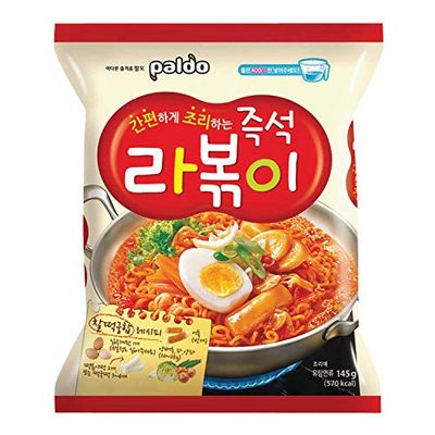 Paldo Fun &amp; Yum Rabokki Ramen, Soupless Stir-Fried Noodles with Sweet &amp; Spicy Seasoning Sauce, Tteokbokki Taste, Best Oriental Style Korean Ramyun, Brothless K-Food, 145g x 4 Pack