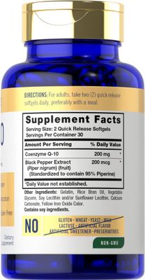 Carlyle CoQ10 200mg Softgels | 60 Count | with Black Pepper | Enhanced Absorption | Non-GMO, Gluten Free Supplement
