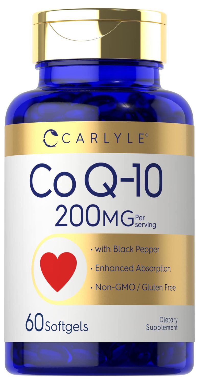Carlyle CoQ10 200mg Softgels | 60 Count | with Black Pepper | Enhanced Absorption | Non-GMO, Gluten Free Supplement
