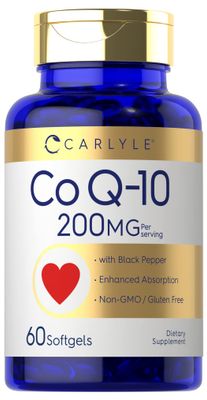 Carlyle CoQ10 200mg Softgels | 60 Count | with Black Pepper | Enhanced Absorption | Non-GMO, Gluten Free Supplement