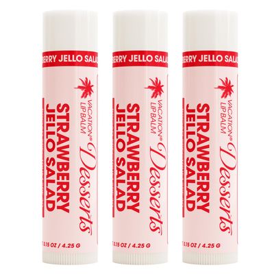 Vacation Strawberry Jello Salad SPF 30 Lip Balm, Hydrating Sunscreen for Lips, Water-Resistant, Lightweight, Transparent Sheen, Vegan Formula Made without Beeswax (Pack of 3)