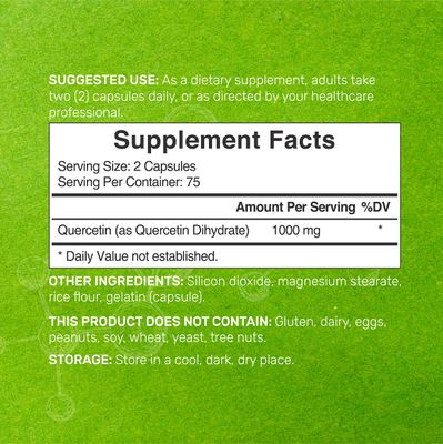 Quercetin 1000mg Per Serving (2 Pack) | 300 Capsules, High Bioavailable Flavonoids, Third Party Tested, Supports Healthy Immune System, Non-GMO, No Gluten