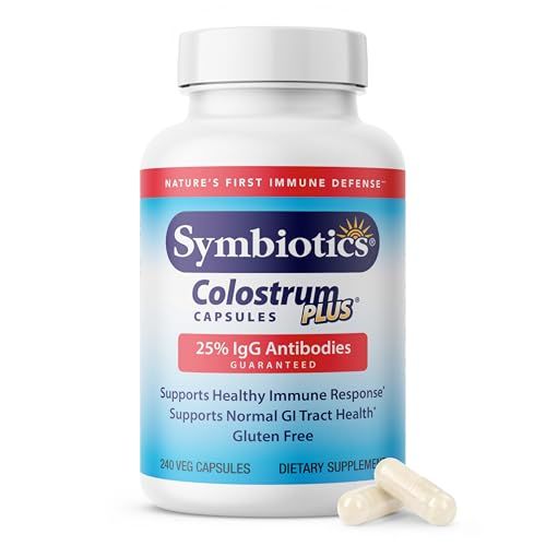 Symbiotics Colostrum 240ct Vegetable Capsules - Immunity Support - Lactoferrin Supplement &amp; Colostrum Protein with Immunoglobulin - 25 lgG Antibodies - Gluten Free