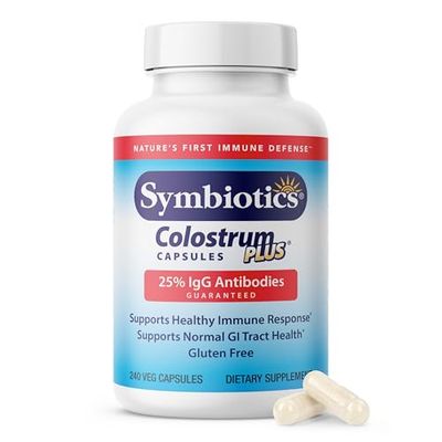 Symbiotics Colostrum 240ct Vegetable Capsules - Immunity Support - Lactoferrin Supplement &amp; Colostrum Protein with Immunoglobulin - 25 lgG Antibodies - Gluten Free
