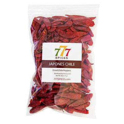 4oz Japones Dried Whole Chile Peppers, Japanese Red Pepper, Chili Seco Pods for Authentic Mexican Food, Heat-Sealed Resealable Bag