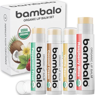 USDA Organic Lip Balm Variety 4-Pack by Bambalo - Beeswax, Coconut Oil, Vitamin E - Lip Repair Chapstick for Dry Cracked Lips - Moisturizing Care for Men and Women