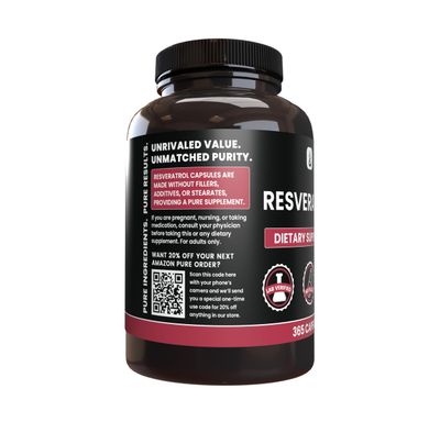 PURE ORIGINAL INGREDIENTS Resveratrol, (365 Capsules) No Magnesium Or Rice Fillers, Always Pure, Lab Verified
