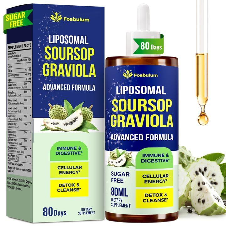 Foabulum Soursop Bitters Liquid, 80 Days Supply | Organic Soursop Graviola Bitters for Cell Regeneration &amp; Support, Sugar-Free, Liver, Antioxidant, Immunity - Vitamin C Drops with Moringa, Sea Moss