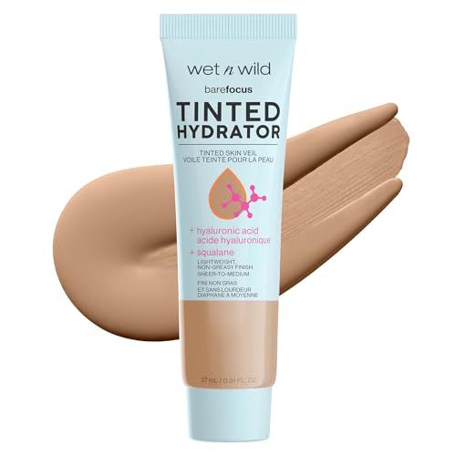wet n wild Bare Focus Tinted Hydrator Tinted Skin Veil, Lightweight Buildable Coverage with Hyaluronic Acid &amp; Vegan Squalane, Semi-Matte Finish, Cruelty-Free - Medium Tan