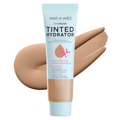 wet n wild Bare Focus Tinted Hydrator Tinted Skin Veil, Lightweight Buildable Coverage with Hyaluronic Acid &amp; Vegan Squalane, Semi-Matte Finish, Cruelty-Free - Medium Tan