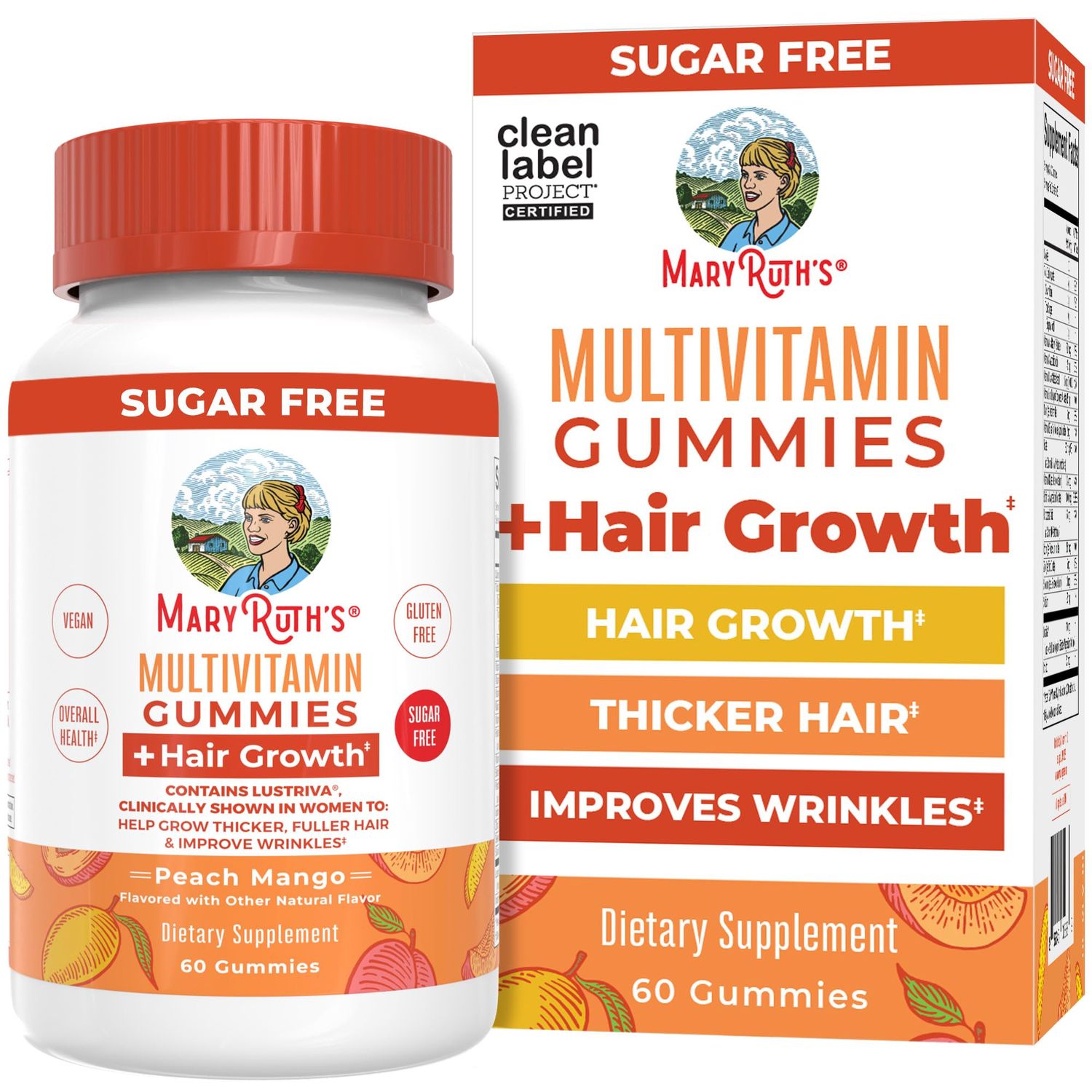 MaryRuth&#39;s Multivitamin Hair Growth Gummies | with Lustriva | Biotin 10000mcg | B Vitamins | Formulated for Thicker Hair, Wrinkles, Fine Lines, Skin Care | Ages 18 | 30 Servings