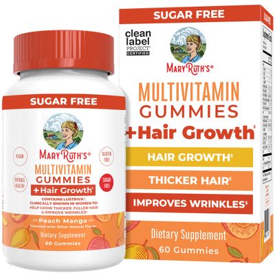 MaryRuth&#39;s Multivitamin Hair Growth Gummies | with Lustriva | Biotin 10000mcg | B Vitamins | Formulated for Thicker Hair, Wrinkles, Fine Lines, Skin Care | Ages 18 | 30 Servings