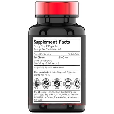 Tart Cherry Capsules (2400 MG - 120 Count) | from Montmorency Cherry Extract | Provides Antioxidants, Anthocyanins, &amp; Phytonutrients | Tart Cherry for Sleep and More! | Non-GMO, Made in The USA!