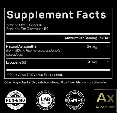 Astaxanthin 24mg Lycopene 50mg Clinical Strength Carotenoids Skin Supplement w. 100 Natural Astaxanthin from MicroAlgae - Best Astaxanthin Supplements for Skin Health & Pigmentation - Astaxantina