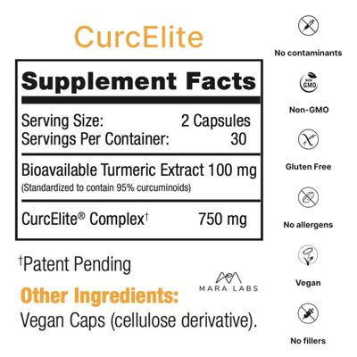 Mara Labs CurcElite Curcumin | Turmeric Extract 95 Curcuminoids | Vegan, No Fillers, and Non-GMO | 60 Vegan Capsules