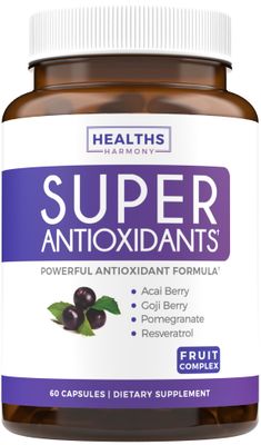 Super Antioxidants Supplement - Powerful Super Food Antioxidant Daily Blend - Acai Berry, Goji, Pomegranate &amp; Trans Resveratrol - Herbal and Fruit Formula For Women and Men - Skin Care - 60 Capsules