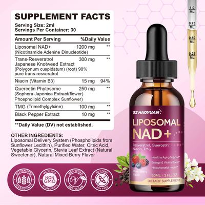 Liposomal NAD Supplement - 1200mg NAD Liquid Drops for Women &amp; Men with Nicotinamide, Resveratrol, Quercetin, TMG, Black Pepper Extract - Brain &amp; Cellular Mitochondrial Health, Anti-Aging, Longevity