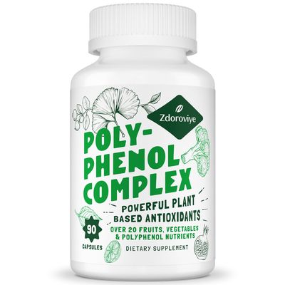 Zdoroviye 2250 MG Polyphenols Supplement Over 20 Fruits,Vegetables &amp; Polyphenols,Quercetin,Resveratrol,Turmeric,Green Tea,Powerful Antioxidants,Polyphenols for Age Defense,Immune System,90 Capsules