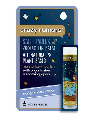 Crazy Rumors Sagittarius Zodiac All Natural, Plant Based Lip Balm to Moisturize and Nourish your Lips - Fire Blend (Sweet Orange, Fresh Berry, Aromatic Spice)