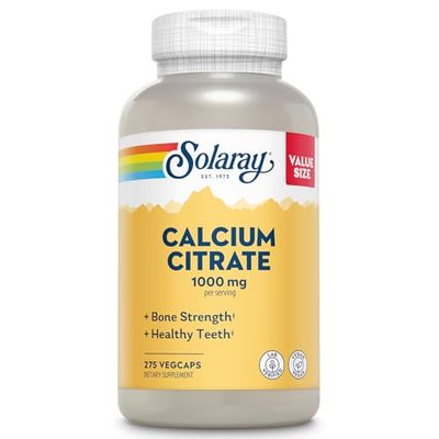 Solaray Calcium Citrate 1000mg - Chelated Calcium Supplement - Supports Bone Strength and Healthy Teeth - Easy to Digest - 60-Day Guarantee, Vegan - 68 Servings, 275 VegCaps