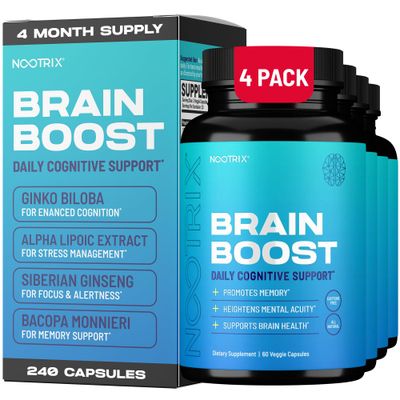 Nootrix Brain Boost Nootropic Supplement | Supports Memory, Mental Focus, Cognitive Health &amp; Energy | Caffeine-Free, Promotes Healthy Mood &amp; Brain Function w/Gingko Biloba &amp; DMAE | 240 Capsules
