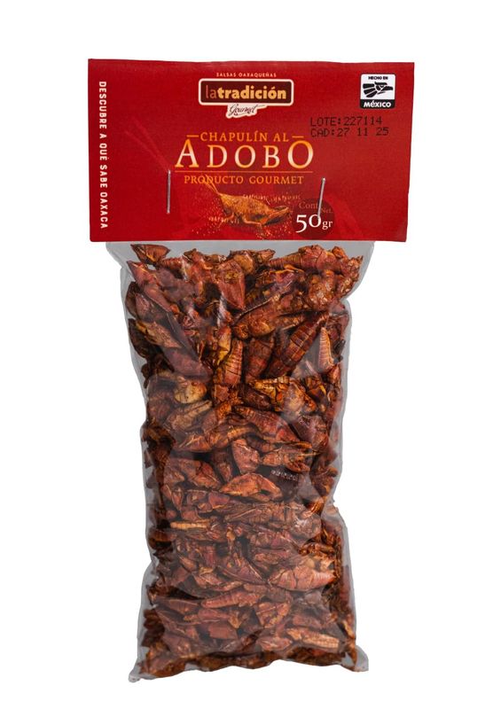 La Tradicin, Chapulines al Adobo from Oaxaca, Marinated grasshoppers from Oaxaca, Handcrafted, Mexican Gourmet Artisan Product, 1,7 oz