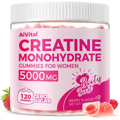 AiVital Creatine Gummies for Women, 5000mg Creatine Monohydrate for Women2000mg Collagen1000mg BCAAs, Supports Lean Muscles &amp; Booty, No Sugar, 30 Serving, 120 Counts, Berry Flavor,