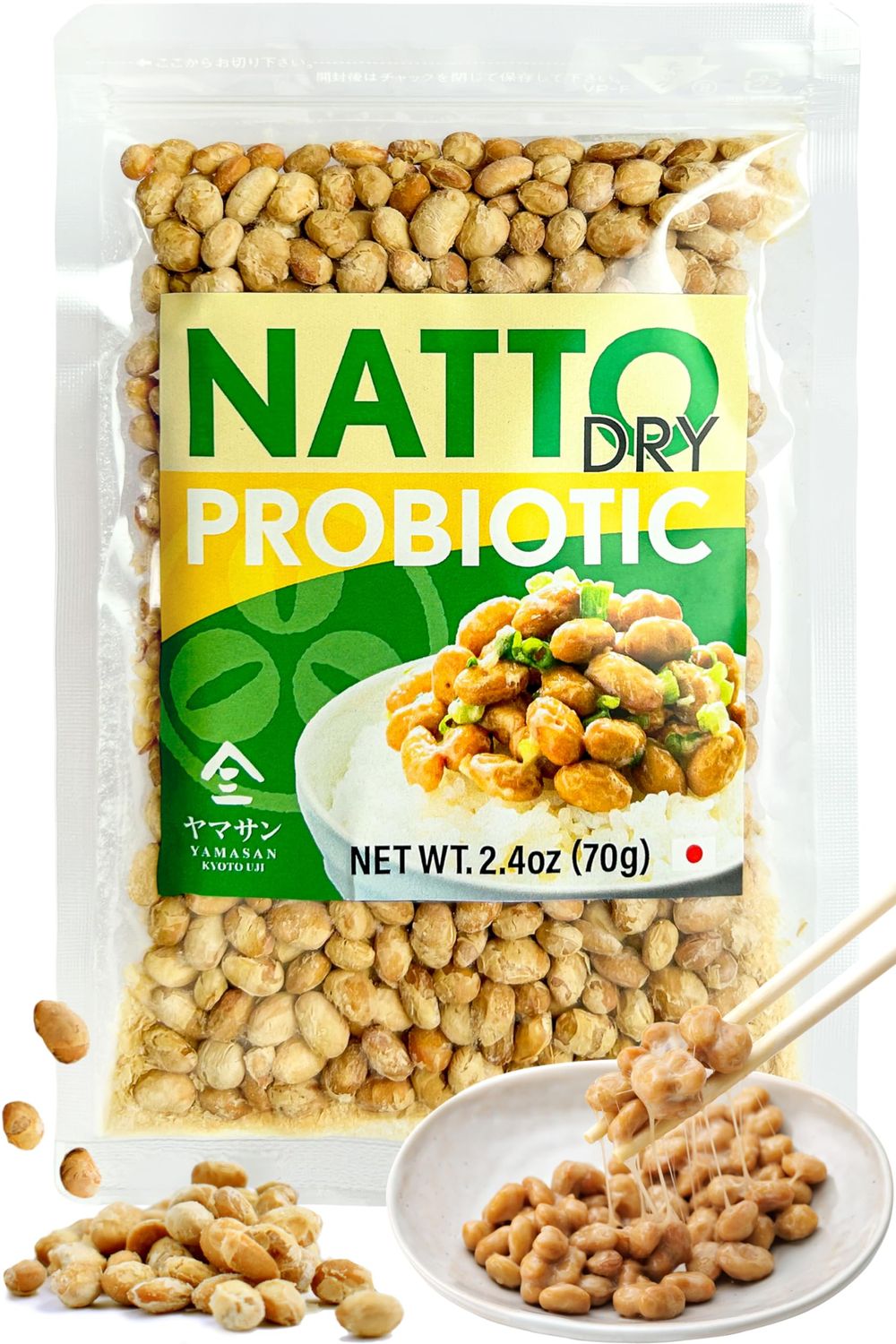 YAMASAN KYOTO UJI Japanese Natto Fermented Soybean, Freeze-Dried Natto Beans, Japanese Probiotic and Prebiotic Superfood - Vitamin K, Low Sodium, Non-GMO, Vegan, Made in Japan 70g(2.4oz)