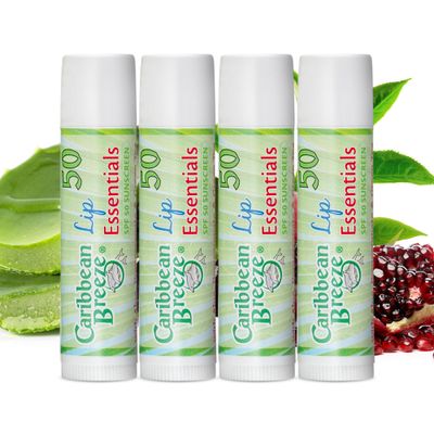 Caribbean Breeze Sunscreen Lip Balm SPF 50, 0.15 oz (Pack of 4), SPF Lip Balm for Men &amp; Women with Coconut Oil, Green Tea, Pomegranate &amp; Aloe Extracts