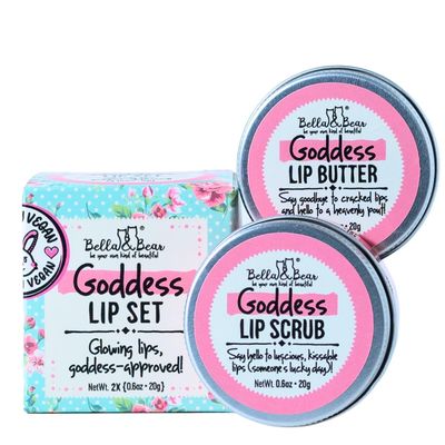 Bella &amp; Bear Goddess Lip Scrub &amp; Lip Butter Set - Lovely Gift for Women - Teen Girls &amp; Tweens