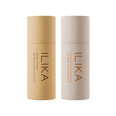 ILIKA Lip Balm, 2X Volume, Organic, Plastic-free, Vegan &amp; Cruelty-Free, COSMOS Certified Organic, PETA Certified, Plant-Based, Biodegradable tube, 2 Pack, Ginger Lemon &amp; Almond Cardamom Rose