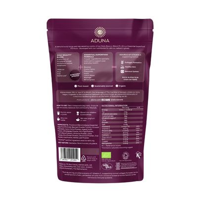 Aduna Advanced Superfood Beauty Blend | 100 Organic Powder for Smoothies/Juices &amp; Yoghurt | 250g Resealable and Recyclable Pack