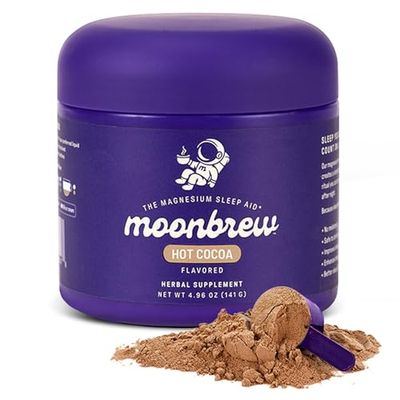 MoonBrew Nighttime Magnesium Hot Cocoa Jar, Natural Sleep Aid Drink Mix for Adults - Calming Melatonin-Free Sleep Support - Sleepy Hot Chocolate Powder with L-Theanine, Chamomile &amp; Zinc Glycinate