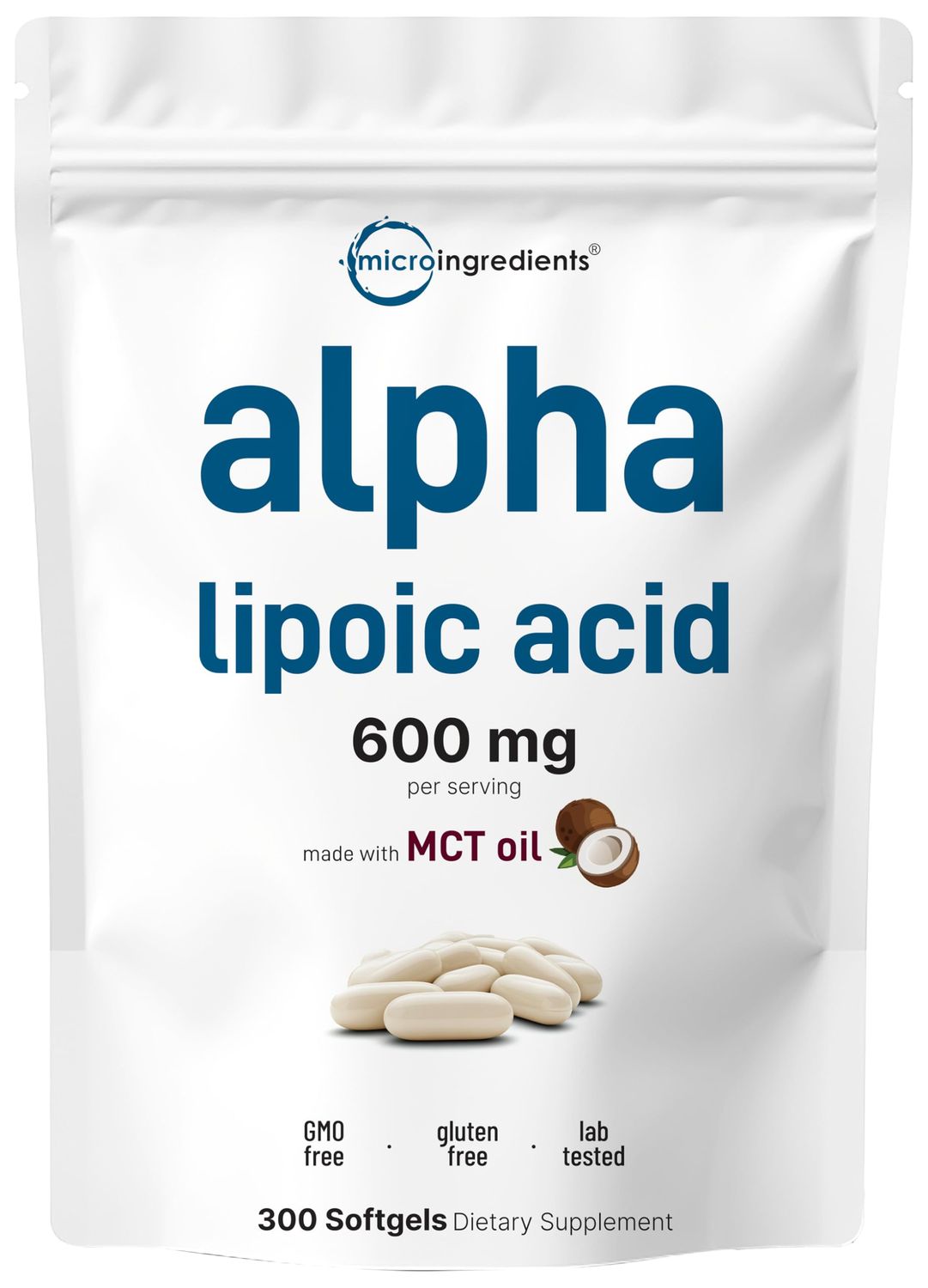 Micro Ingredients Alpha Lipoic Acid 600mg, 300 Softgels | with MCT Oil for High Absorption | Antioxidant Support for Heart, Energy &amp; Liver Health | Non-GMO, Gluten-Free, Soy-Free