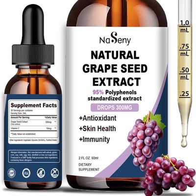 Natural Grape Seed Extract Drops-300 mg Grape Seed Extract Liquid Supplement - Maximum Strength Vitis Vinifera Seed Tincture, Standardized to 95 Polyphenols, Non-GMO, Gluten Free (60ml)