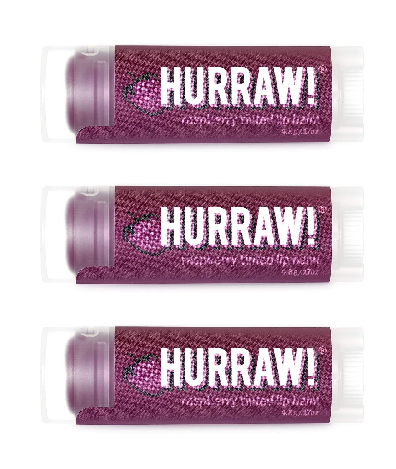 Hurraw! Raspberry Tinted Lip Balm, 3 Pack: (Sheer Berry Tint) Organic, Certified Vegan, Cruelty and Gluten Free. Non-GMO, 100 Natural Ingredients. Bee, Shea, Soy and Palm Free. Made in USA