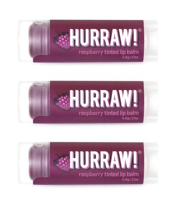 Hurraw! Raspberry Tinted Lip Balm, 3 Pack: (Sheer Berry Tint) Organic, Certified Vegan, Cruelty and Gluten Free. Non-GMO, 100 Natural Ingredients. Bee, Shea, Soy and Palm Free. Made in USA