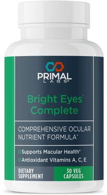 Primal Health Bright Eyes Complete - Ocular &amp; Macular Health - Clear Vision - Lutein &amp; Zeaxanthin Formula - Healthy Eyesight - Relieves Eye Strain from Blue Light - Dietary Supplement - 30 Capsules