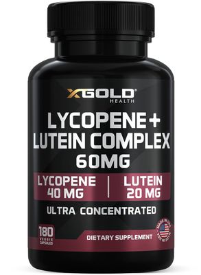 Lycopene Lutein Supplement 60mg | Lycopene 40mg from Tomato &amp; Lutein 20mg from Marigold Extract - 2-in-1 Ultra-Concentrated Health Supplements | Non-GMO &amp; Gluten Free - 180 Veggie Caps Made in USA