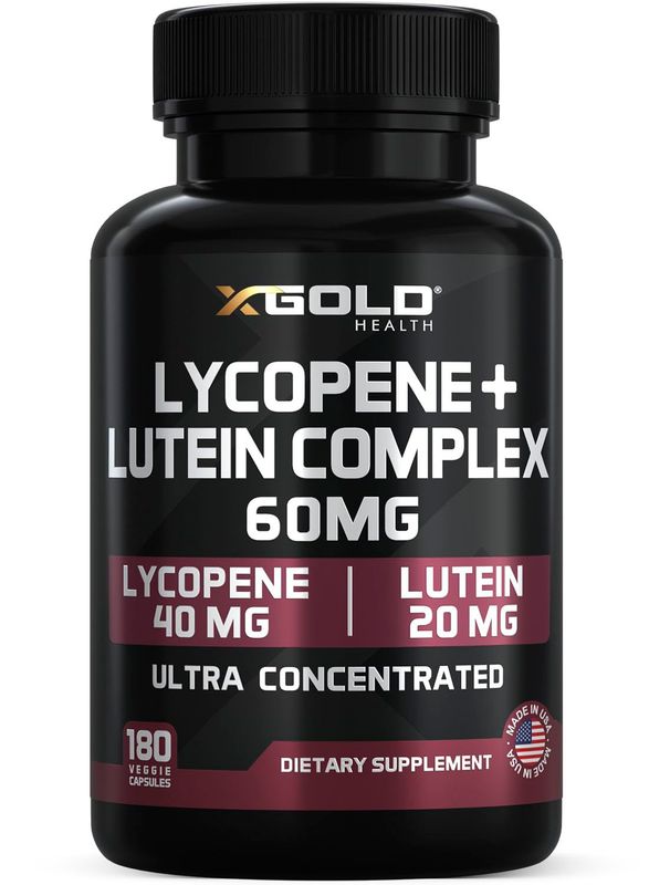 Lycopene Lutein Supplement 60mg | Lycopene 40mg from Tomato &amp; Lutein 20mg from Marigold Extract - 2-in-1 Ultra-Concentrated Health Supplements | Non-GMO &amp; Gluten Free - 180 Veggie Caps Made in USA